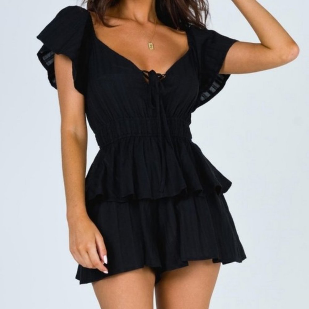 Princess Polly Black Love Song Ruffle Romper 10US